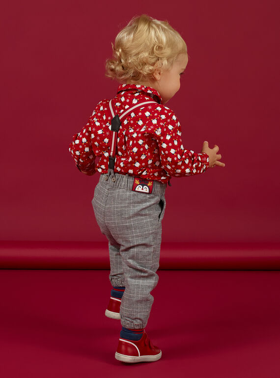 Schwarz gestreifte Hose für Baby-Jungen mit Karos und Hosenträgern MUNOPAN2 / 21WG10Q2PAN090