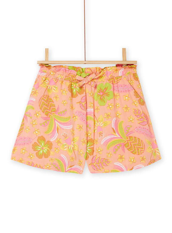 Pfirsichfarbene fließende Shorts mit exotischem Print RASUMSHORT2 / 23S901Y2SHO413