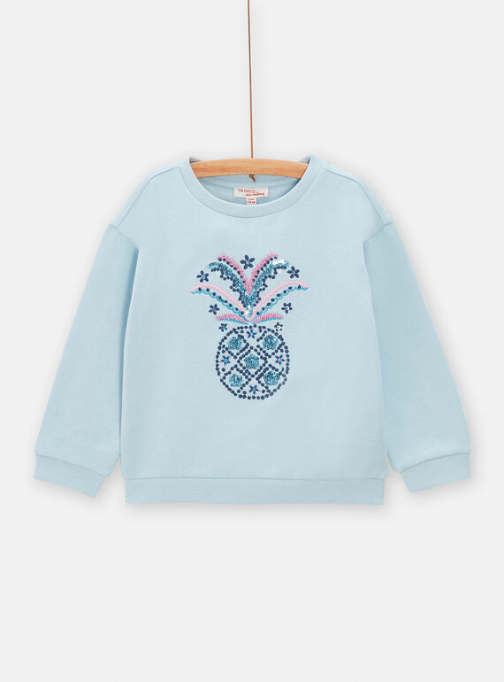 Hellblaues Sweatshirt mit Ananasmuster für Mädchen TADESWEA / 24S901J1SWE213