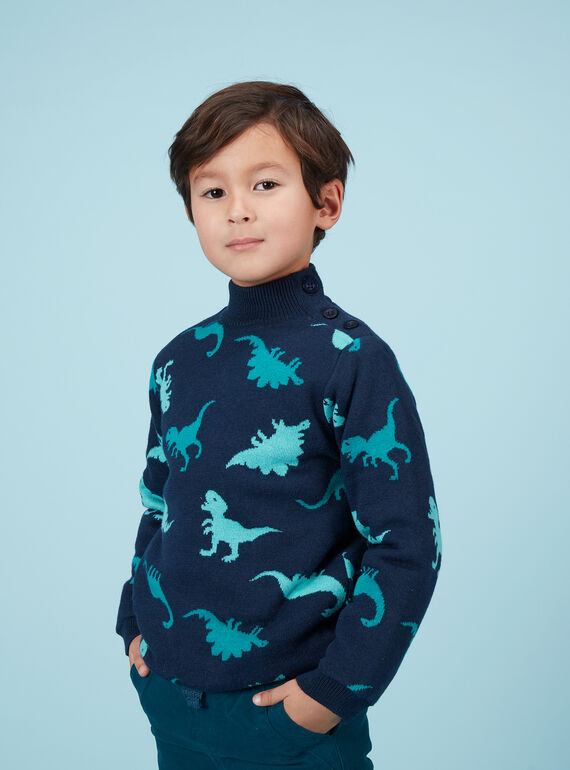 Jacquard-Pullover für Jungen mit Polarfleece-Futter und Dinosauriern JOCLOPUL / 20S90211PUL705