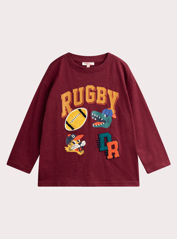 Weinrotes T-Shirt mit Rugby-Motiv für Jungen VOKOTEE3 / 24W90232TML503