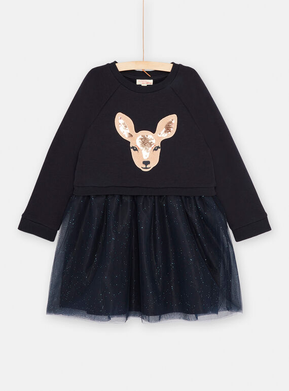 Schwarzes Sweatshirtkleid mit Rehkopfanimation für Mädchen SAKHOROB2 / 23W901Q3ROBC243