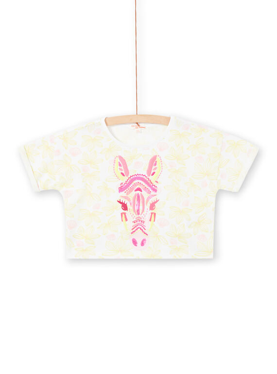 T-Shirt kurze Ärmel blumigen Druck und Zebra Kopf gestickt Kind Mädchen LABONTI3 / 21S901W2TMC000