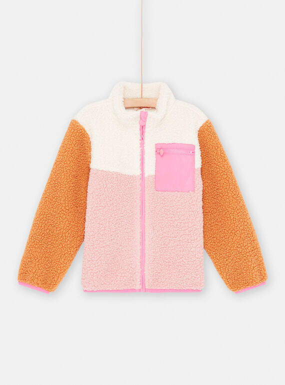 Colorblock-Jacke in Orange, Rosa und Ecru aus Sherpa für Mädchen SAJOCARF1 / 23W901M8CAR001