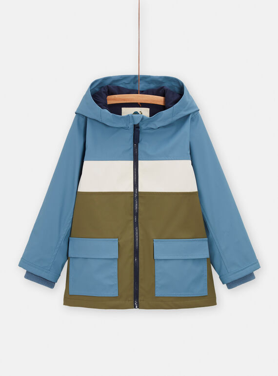 Regenjacke mit Kapuze in Blau, Grün und Ecru für Jungen TOGROIMP / 24S902P1IMPC206