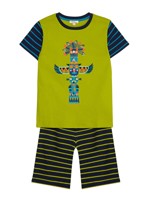 Gelber Kinderpyjama für Jungen, gerippt und gestreift JEGOPYJTOEX / 20SH12C6PYJ605