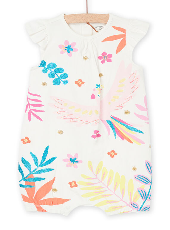 Kurzer ungebleichter Strampelanzug mit Blumen- und Tiermuster. REFIGREPER / 23SH13H6GRE001