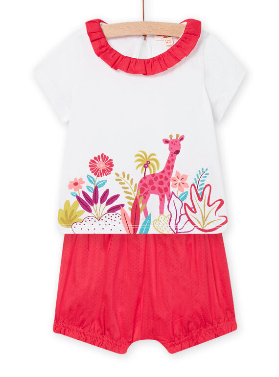 Baby Mädchen ecrufarbenes und rotes T-Shirt und Blümchenset NIFLAENS / 22SG09R1ENS001