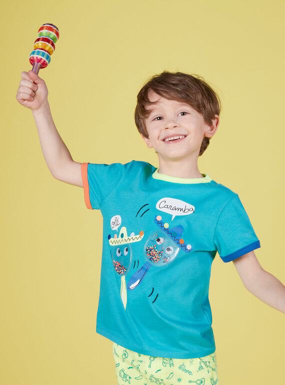 Türkisfarbenes kurzärmeliges T-Shirt für Jungen, mit Maracas JOMARTI1 / 20S902P3TMCC242