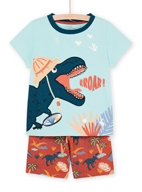 Hellblauer und ziegelroter Pyjama mit Dinosaurier-Muster und -Aufdruck REGOPYCAVEN / 23SH12H6PYJ213