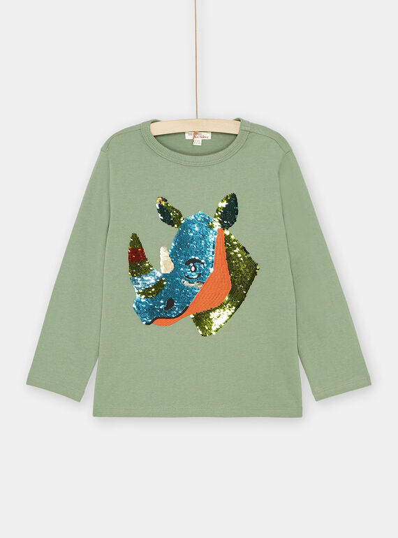 Grünes T-Shirt mit Wendepailletten für Jungen SOKYOTEE3 / 23W902I2TMLG606