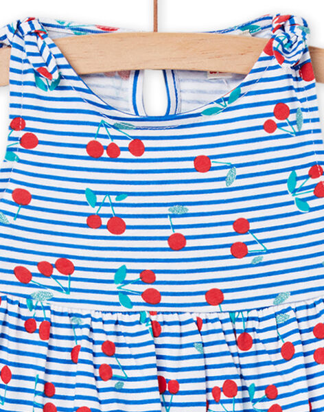 Baby Mädchen weiß gestreiftes Kleid mit Kirschenmuster NIPLAROB1 / 22SG09K2ROB000