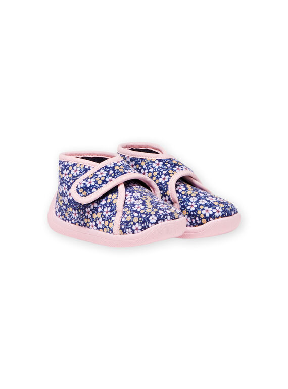 Marineblaue Hausschuhe für Mädchen mit Blumendruck MIPANTFLOWER / 21XK3721D0A070