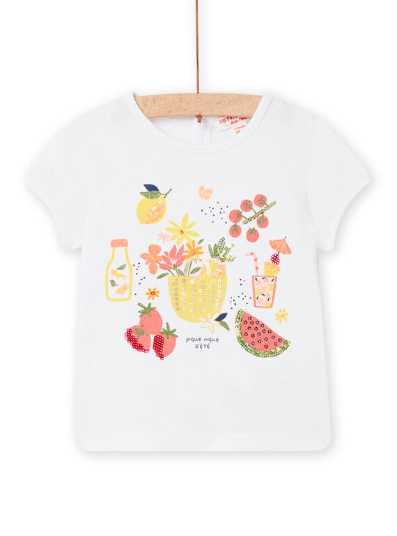 Baby Mädchen weißes Pailletten-T-Shirt NIHOTI / 22SG09T1TMC000