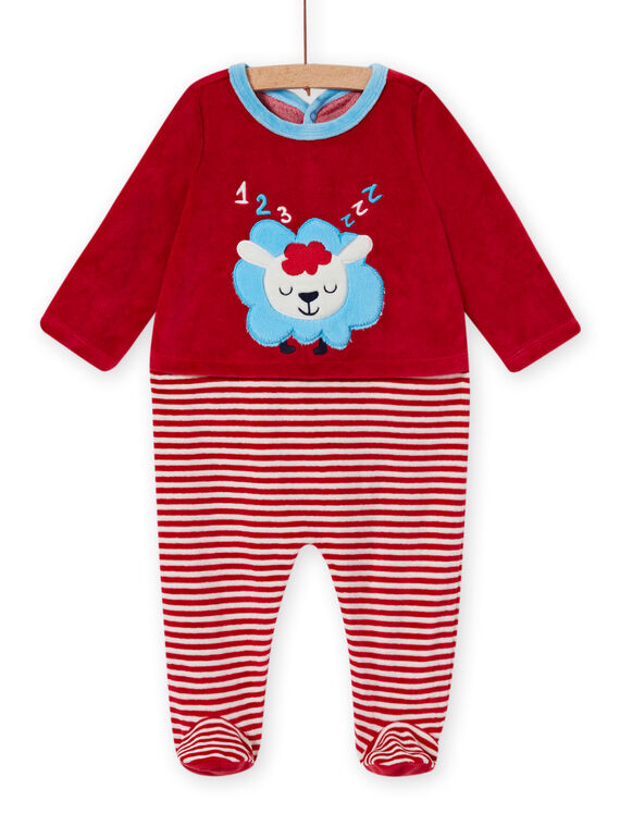 Roter Samtstrampler mit Schafsmuster Baby Junge MEGAGREMOU / 21WH1493GREF526