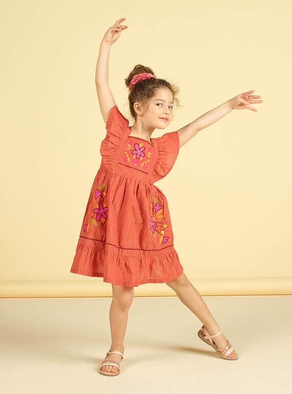 Lurex®-Streifen und Blumenstickerei Kleid für Mädchen LATEROB3 / 21S901V1ROBE415