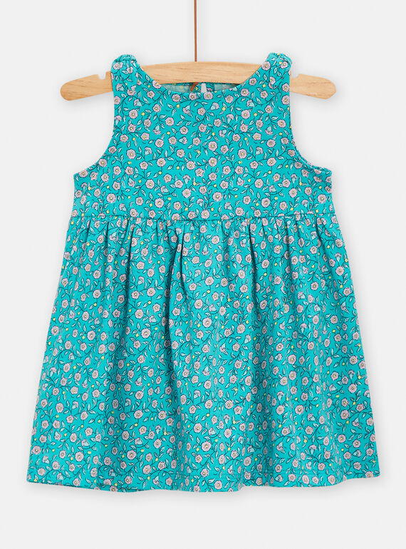 Babykleid mit Blumenprint für Mädchen in Türkis TIPLAROB3 / 24SG09S1ROB707