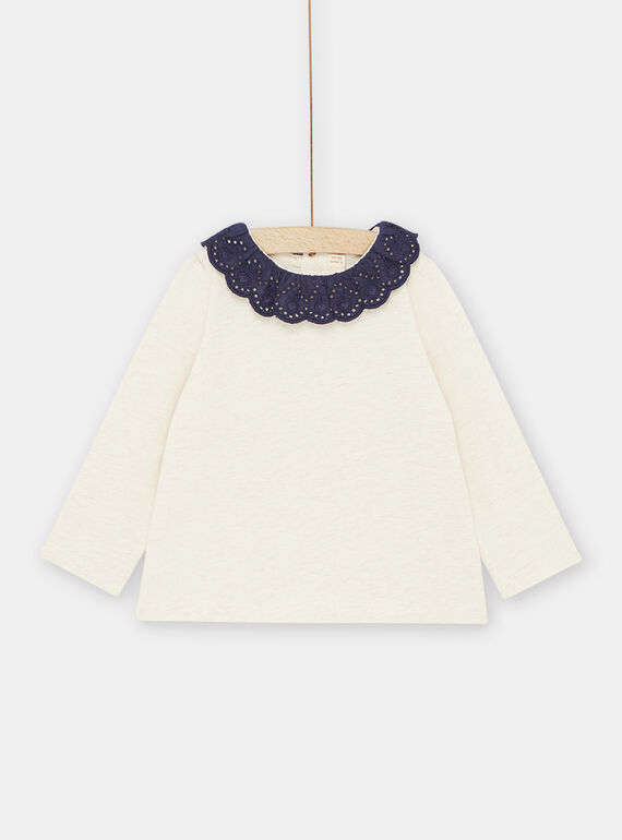 Hellbeige melierter Baby-BH mit marineblauem Kragen, Mädchen SIJOBRA4 / 23WG09B1BRAA011