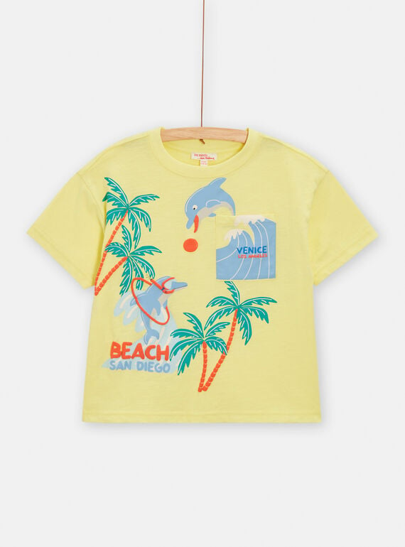 T-Shirt mit Delfinmotiv Jungen in Neongelb TORYTI2 / 24S902U3TMC103