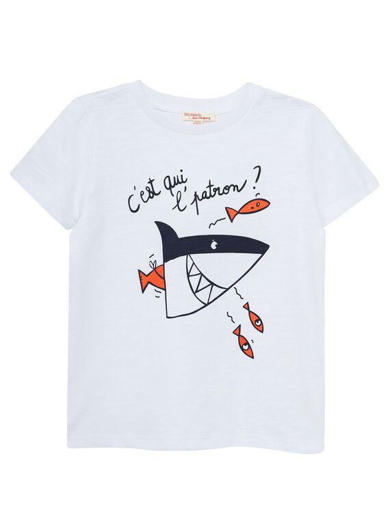 Weißes kurzärmeliges T-Shirt für Jungen, mit Haifischdruck JOBOTI7 / 20S902H7TMC000
