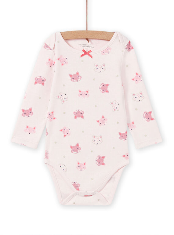 Baby Mädchen rosa Langarm-Body mit Fuchs-Print MEFIBODTET / 21WH13C1BDL632