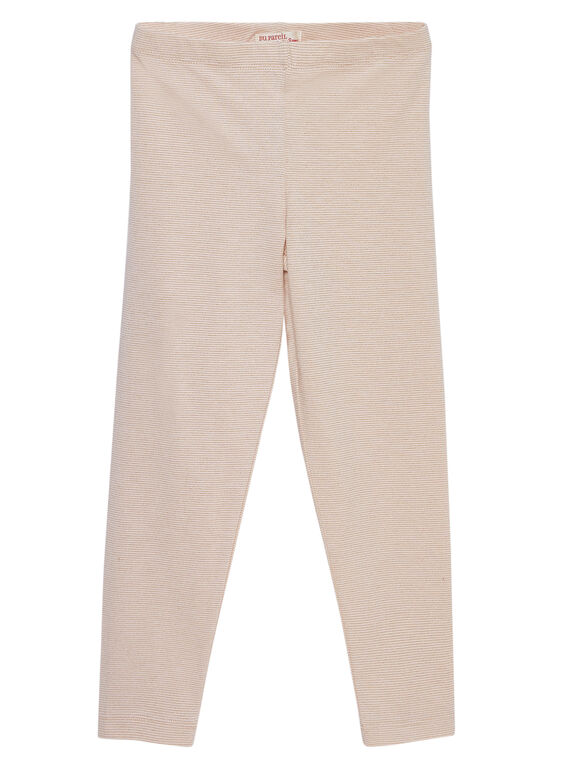 Zartrosa Mädchen-Leggings, gestreift und goldener Lurexfaden JYAPOELEG1 / 20SI01G2CAL301