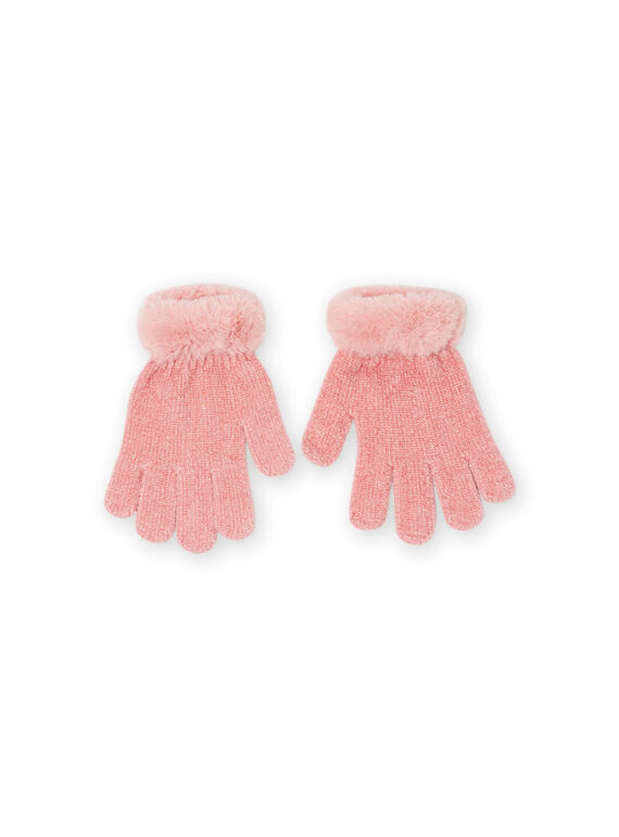 Handschuhe für Mädchen mit altrosa Kunstpelz-Details MYASAUGAN2 / 21WI0164GAN303