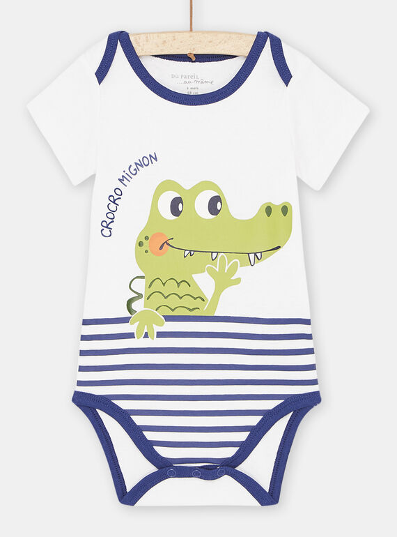 Body in Weiß und Marineblau mit Krokodilmuster, Baby, Jungen SEGABODCRO / 23WH1461BDL000