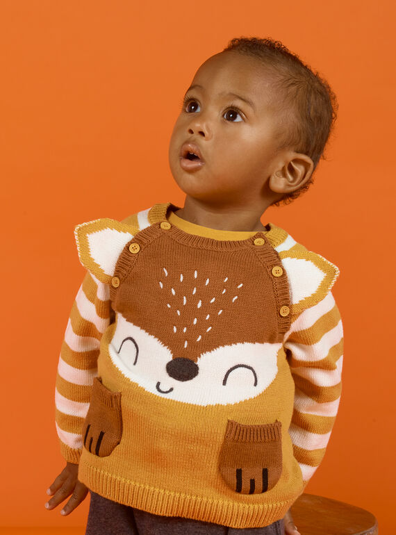Baby Junge Pullover in Senf, Braun und Ecru mit Fuchs MUSAUPUL / 21WG10P1PULB106