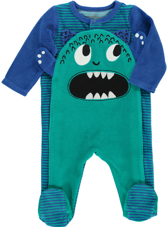 Baby boys' velour monster sleepsuit DEGAGREMON / 18WH1447GRE099