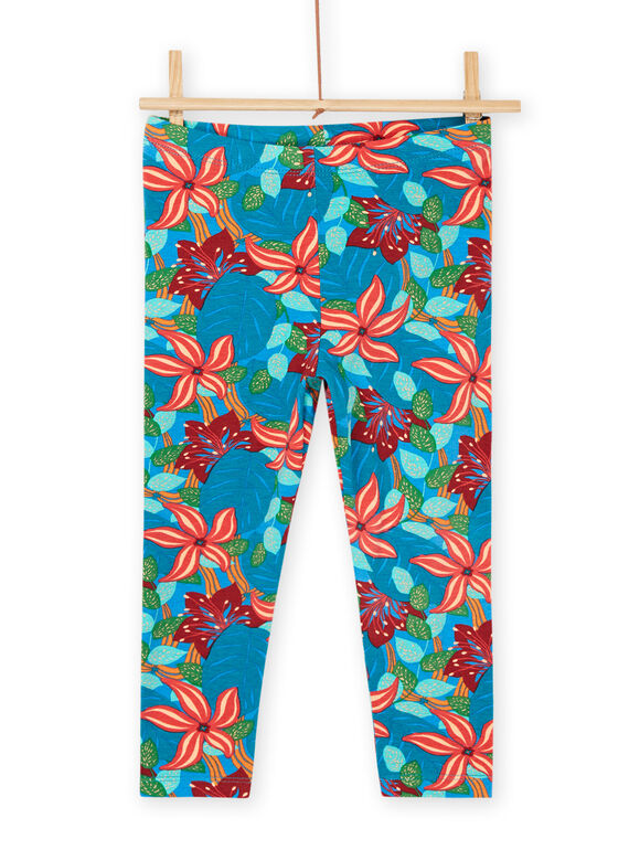 Dunkeltürkisfarbene Leggings mit Blumendruck RYABALEG / 23SI01W1CALC217