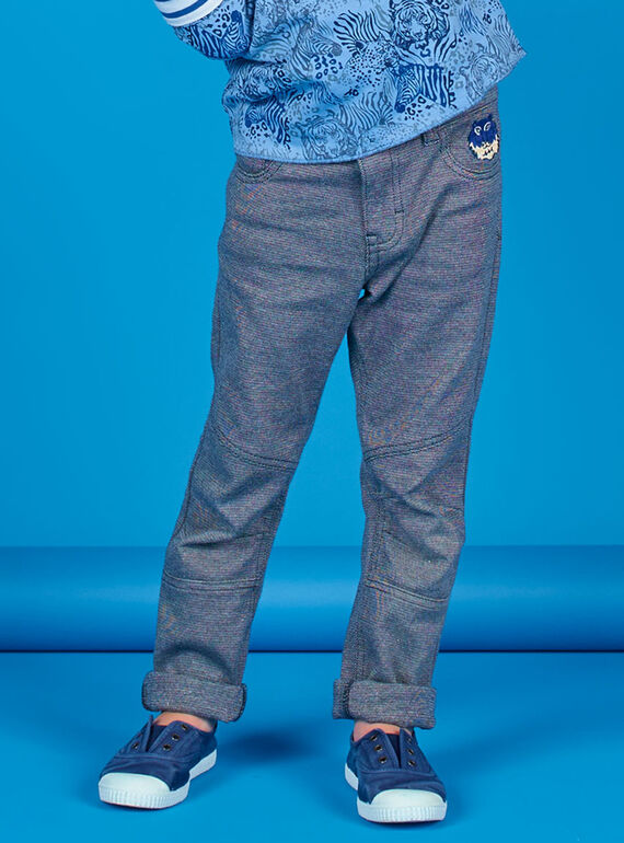 Mitternachtsblaue und grau melierte Strickhosen für Jungen LOBLEPAN2 / 21S902J2PAN705