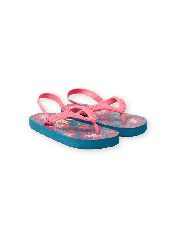 Mädchen Ente blau Flip Flops mit Blumendruck LFTONGHAWAI / 21KK3561D01070