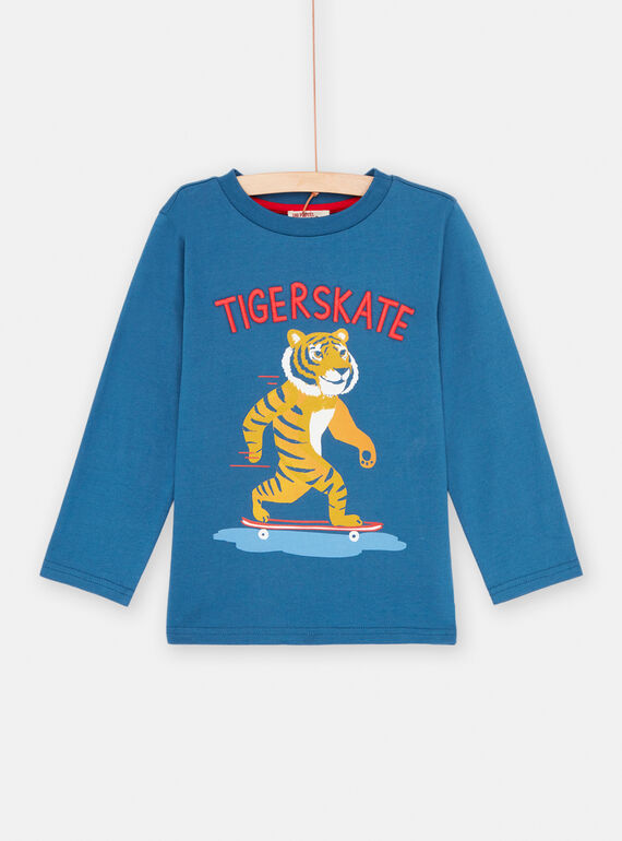 Blaues T-Shirt mit Tigermotiv für Jungen SOFORTEE4 / 23W902K2TMLC226