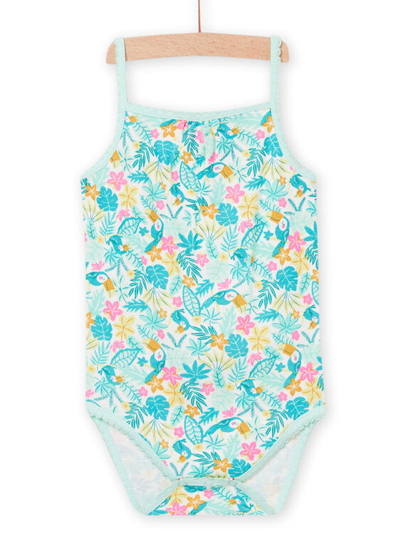 Baby Mädchen türkisfarbener Bodysuit mit Dschungelaufdruck NEFIBODTUR / 22SH13J2BDL001