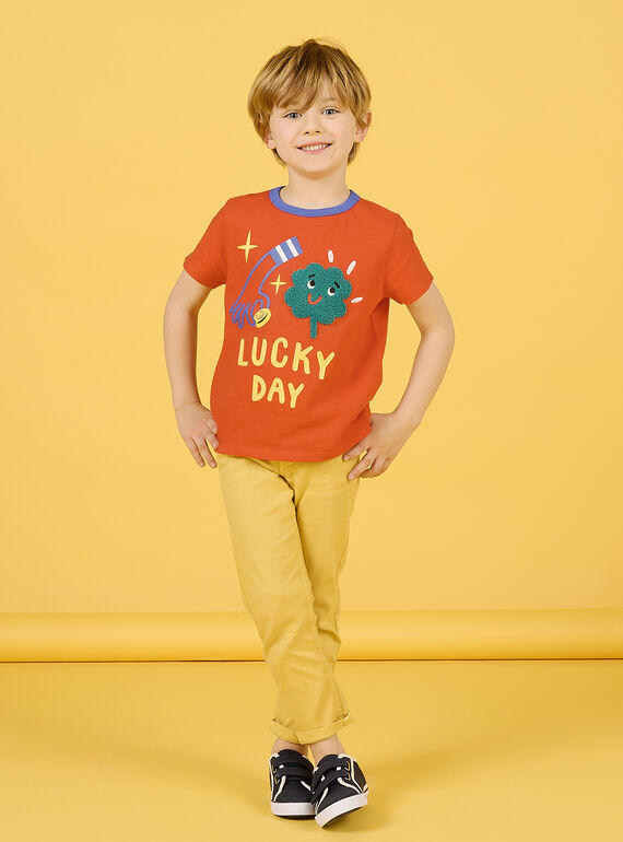Orange-rotes Glücks-T-Shirt für Kind Junge NOLUTI4 / 22S902P3TMCF527