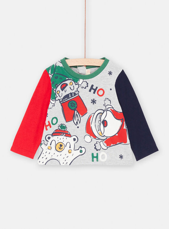 Mittelgroßes, grau meliertes Weihnachts-T-Shirt für Baby-Jungen SUWAYTEE / 23WG10S1TMLJ922