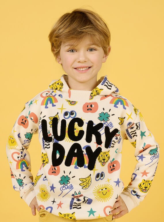 Beigefarbenes Sweatshirt für Kinder Junge mit ausgefallenem Druck und strukturiertem Schriftzug NOLUSWE / 22S902P1SWE007