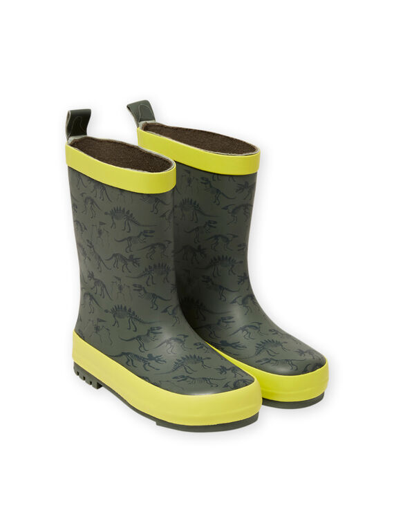 Khakigrüne Regenstiefel für Kind Junge mit Dinosaurier-Aufdruck MOPLUIKAKI / 21XK3614D0C604