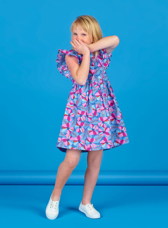 Lavendelblaues und rosa Kleid mit Blumenprint und Lurex®-Streifen aus Baumwolle LABLEROB2 / 21S901J1ROBC208