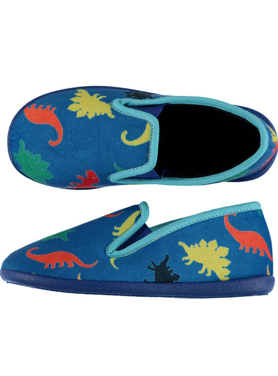 Samtslipper aus Frankreich blau mit Dinosauriern Kind Junge GGSGSAURE / 19WK36Z6D0BC218