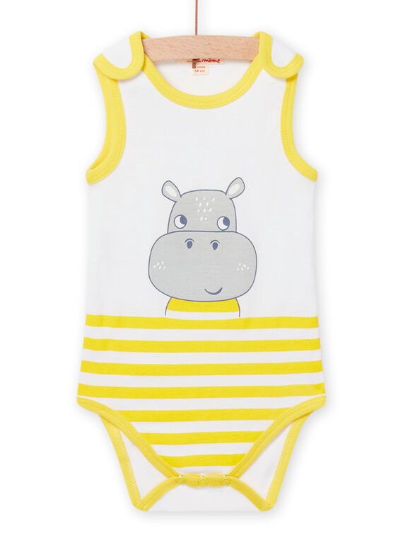 Baby Junge ärmelloser Bodysuit mit gelben Streifen und Nilpferdaufdruck NEGABODHIP / 22SH14J4BDL000