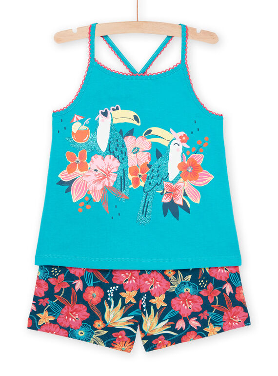 Türkisfarbener Pyjama mit Tukanmuster und Blumenmuster REFAPYJTOU / 23SH11H2PYJ202