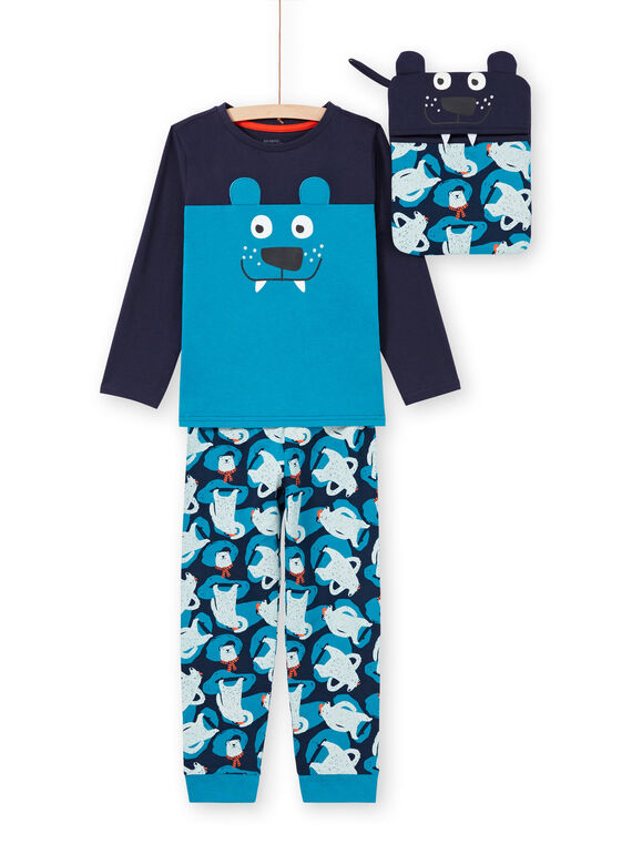Pyjama-Set T-Shirt und Hose für Jungen in Blau und Marineblau MEGOPYJMAN2 / 21WH1271PYG705