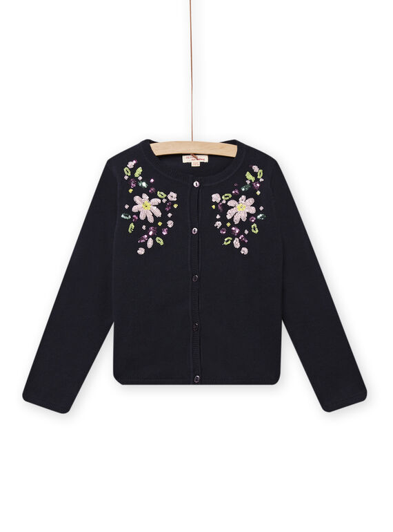 Schwarze Strickjacke für Kinder Mädchen mit Pailletten und Blumenstickerei NASOCAR / 22S901Q1CARC243