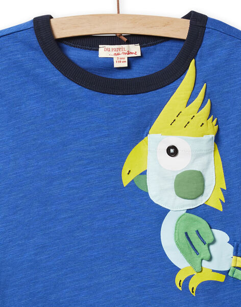 Englisch-blaues T-Shirt mit Papageien-Animation, Kind Junge NOGATI3 / 22S902O1TMC702
