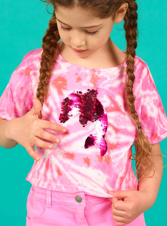 Rosa und ecrufarbenes kurzes T-Shirt mit Wendepailletten LABONTI4 / 21S901W1TMC000