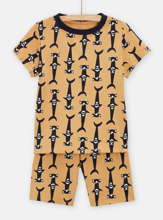 Beigefarbener Schlafanzug für Jungen mit Hai-Print, der im Dunkeln leuchtet TEGOPYCREQ / 24SH1253PYJ808