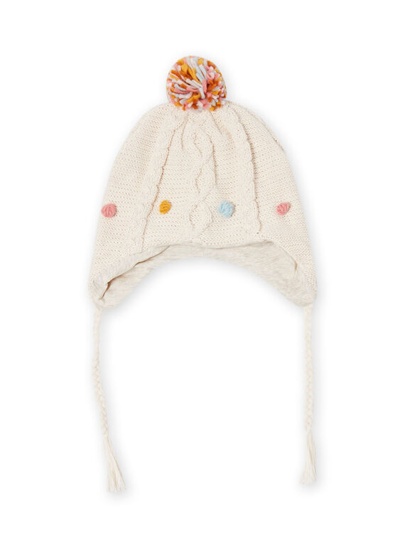 Baby Mädchen ecrufarbene Strickmütze mit bunten Pompons MYISAUBON2 / 21WI0953BONA010