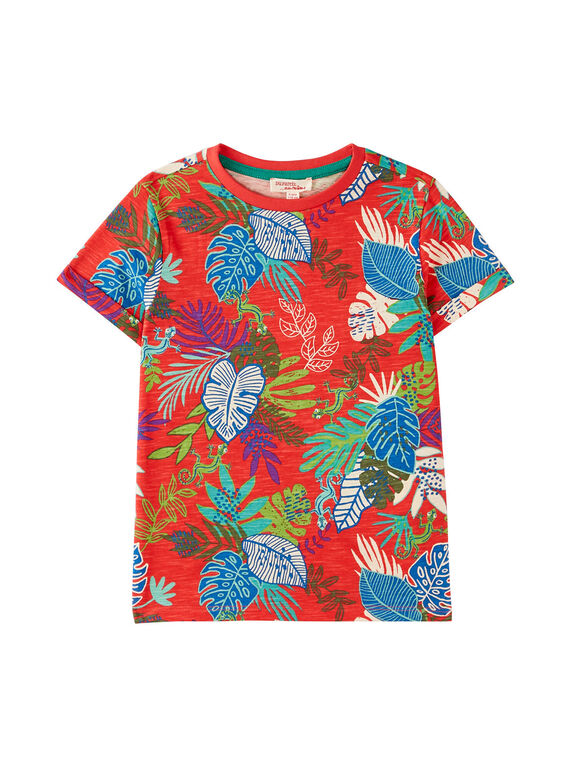 Rostrotes T-Shirt für Jungen mit Aufdruck Tropenblätter JOSAUTI6 / 20S902Q6TMC408